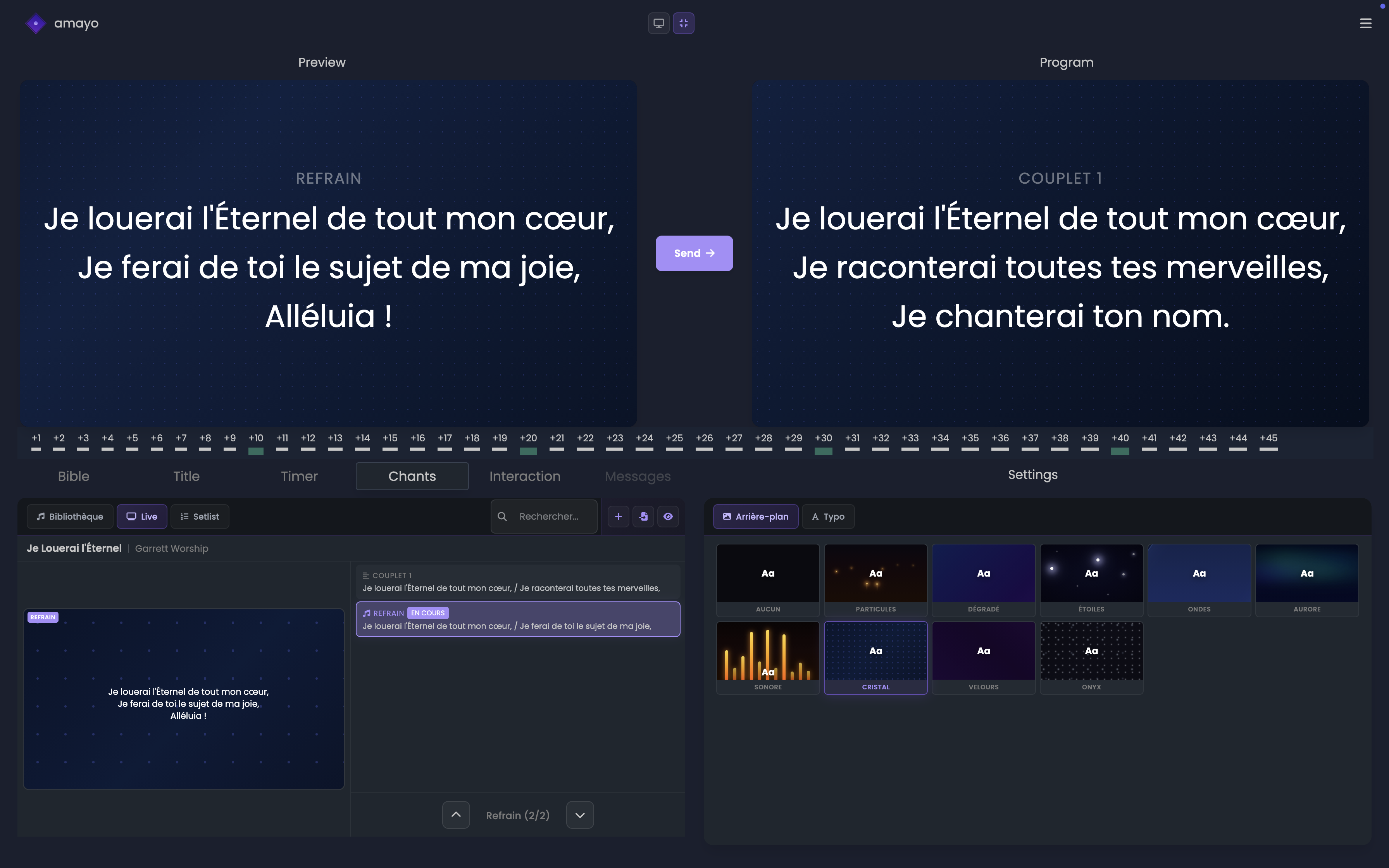 Projection de chants dans Amayo