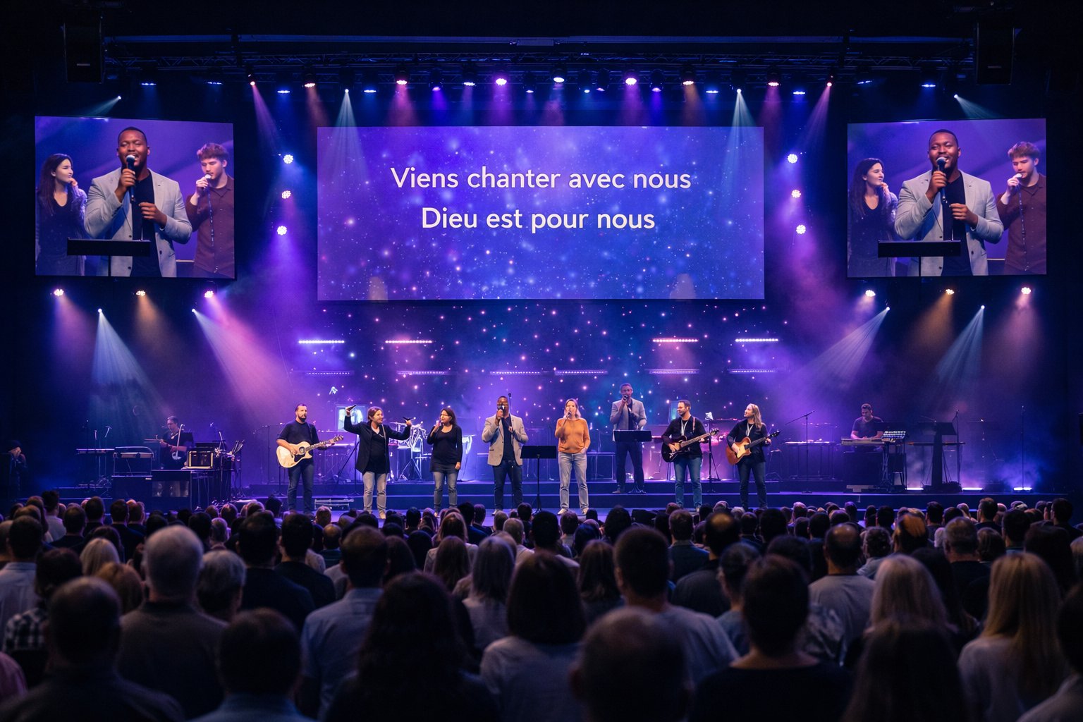Grande église avec projection multi-écrans amayo